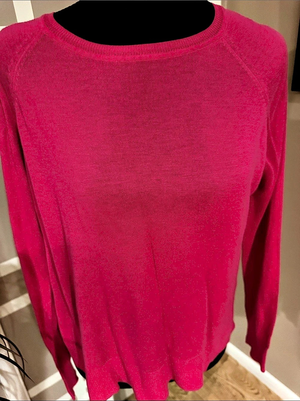 Zara Basic Fine Knit Crewneck Sweater Hot Pink/Fuschia Sz S EXC CONDITION